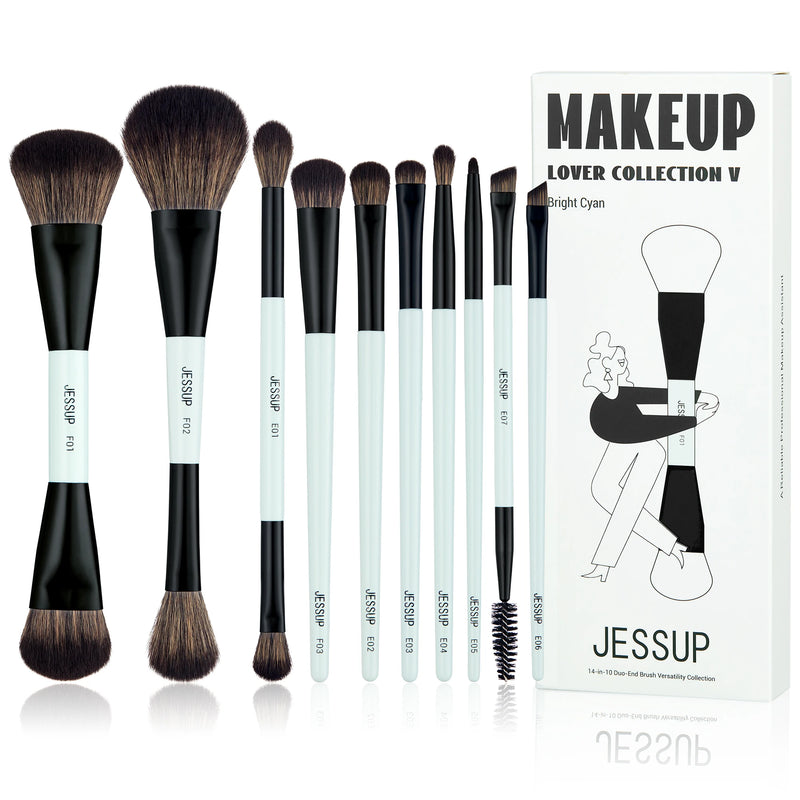 Jessup Set di pennelli per trucco bifacciali Fondotinta Contorno Blush Miscelazione - immagine 12