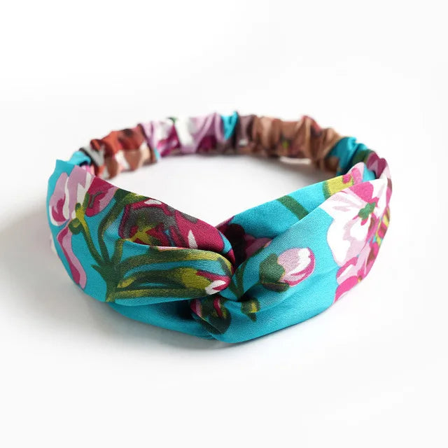 New Boho Women fasce morbide con stampa solida fasce per capelli elastiche con nodo incrociato Vintage turbante bandane fasce per capelli per ragazze accessori per capelli