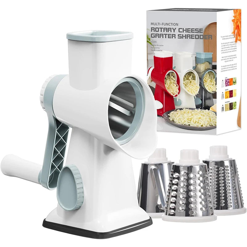 Grattugia Rotante Manuale 3 in 1 LMETJMA - Affettatrice Multifunzionale per Verdure, Formaggi, Noci e Alimenti