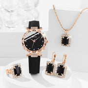 Set Donna 5 Pezzi con Orologio e Bracciali – Elegante con Strass, Perfetto Regalo - Campeda