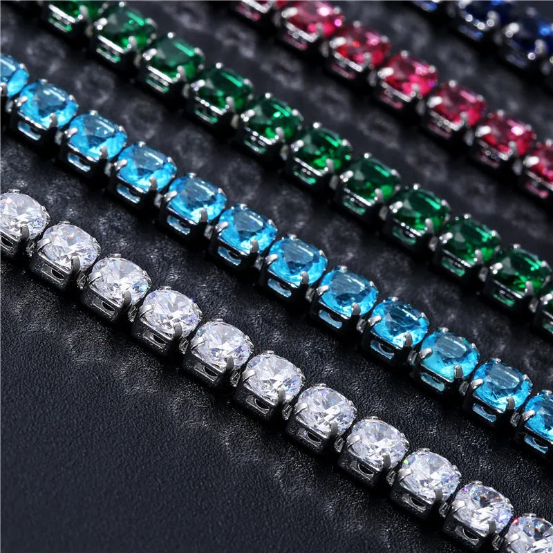Braccialetti in cristallo di zirconi cubici di lusso Hiphop ghiacciati da 4 mm per donna uomo gioielli a catena con bracciale color argento color oro - Campeda