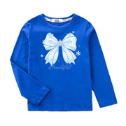 T-shirt con fiocco primaverile e autunnale per neonate Top in cotone a maniche - Bow-Blue 3 tonnellate - immagine 36