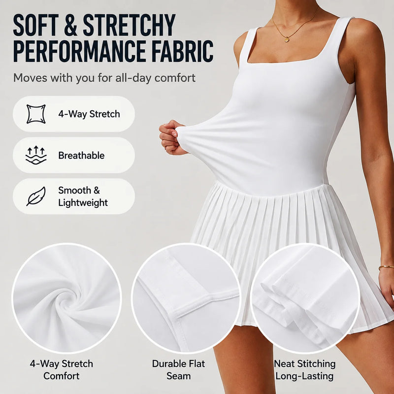 Abito da tennis plissettato con scollo quadrato donna - immagine 4