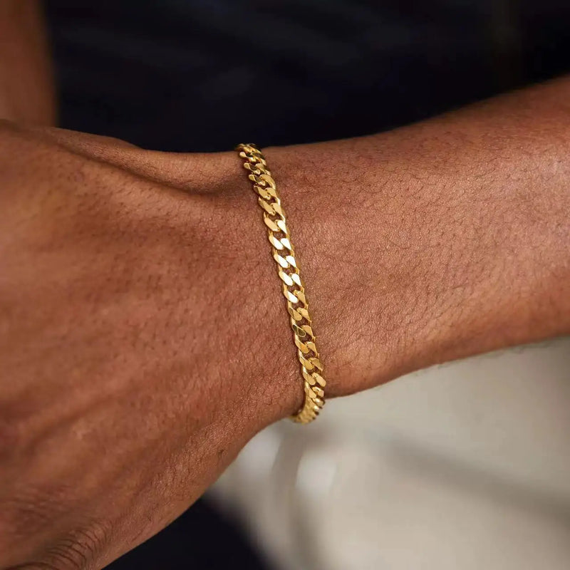 Bracciale da uomo a catena cubana in acciaio inossidabile color oro Bracciale retrò semplice per le donne Accessori di tendenza per gioielli Hip Hop Regalo - Campeda