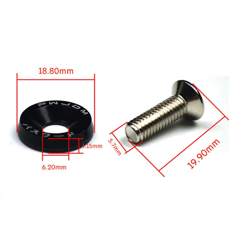 Kit Bulloni JDM M6x20 in Alluminio (10 Pezzi) – Rondelle Anodizzate Parafango, Viti Universali Auto per Cofano, Paraurti e Targa - Campeda