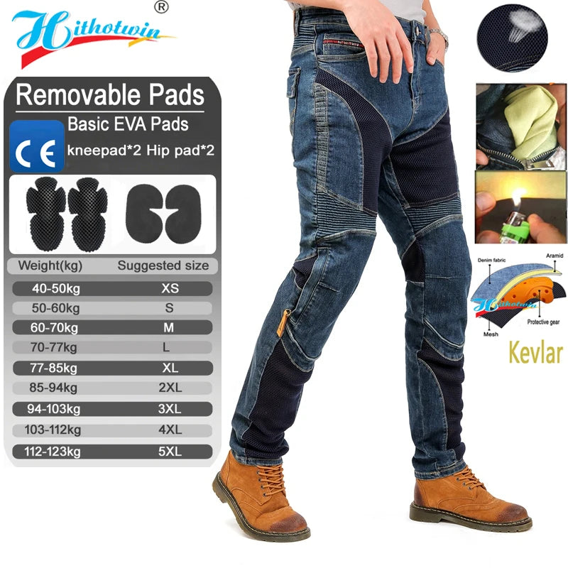 Jeans Moto Kevlar Uomo – Pantaloni Protettivi Anticaduta Antivento Resistenti all’Abrasione, Pantaloni Motocross Estivi