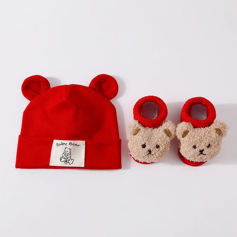 Set 2 Pezzi Cappello con Orecchie da Orso e Calzini in Maglia per - immagine 3
