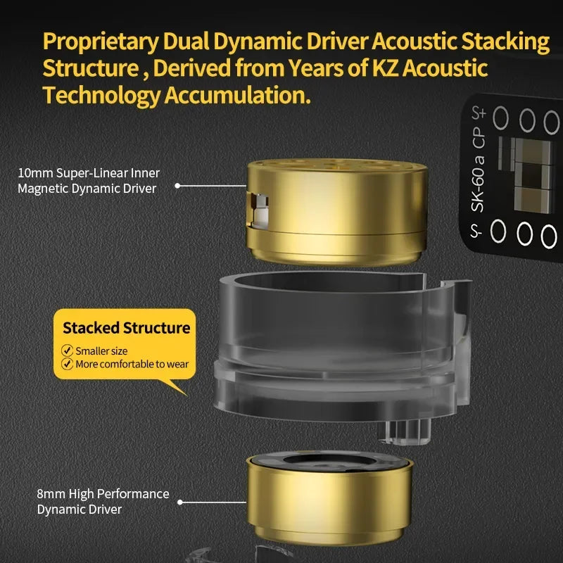 KZ Merga HIFI Auricolari in-ear cablati Driver quad-driver Driver dinamico doppio Uscita audio Sintonia ad alta risoluzione con cavo staccabile