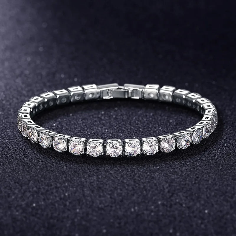 Braccialetti in cristallo di zirconi cubici di lusso Hiphop ghiacciati da 4 mm per donna uomo gioielli a catena con bracciale color argento color oro - Campeda