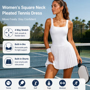 Abito da tennis plissettato con scollo quadrato donna