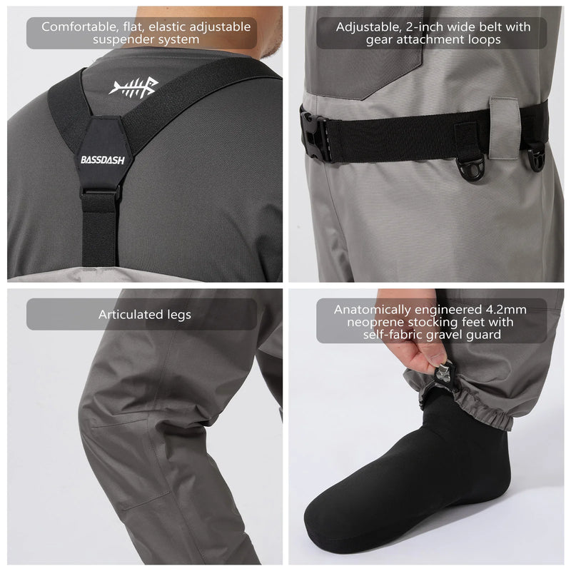 BASSDASH Wader da pesca Calzino leggero FW08 Trampolieri traspiranti uomo Petto - immagine 8