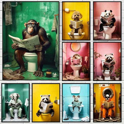 Scimpanzé Elefante Panda Animali Poster Stampa Divertente Arte Immagine da parete Pittura su tela per bagno Toilette Decorazioni per la casa Regalo