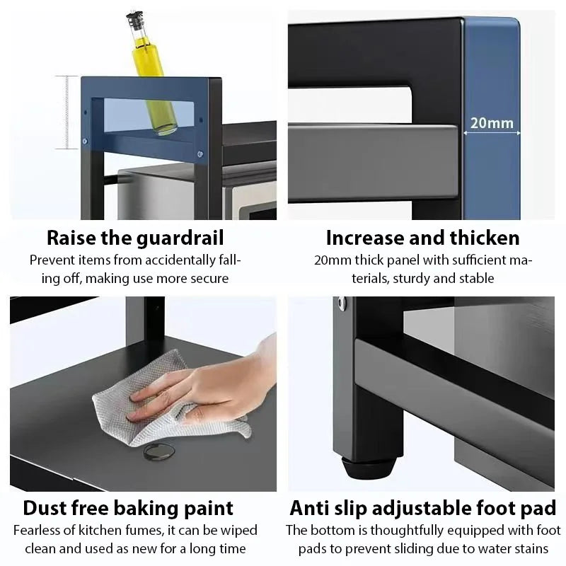 Ripiano per forno a microonde da cucina Supporto retrattile per forno da banco Scaffali per la conservazione del cuociriso domestico Organizer da cucina