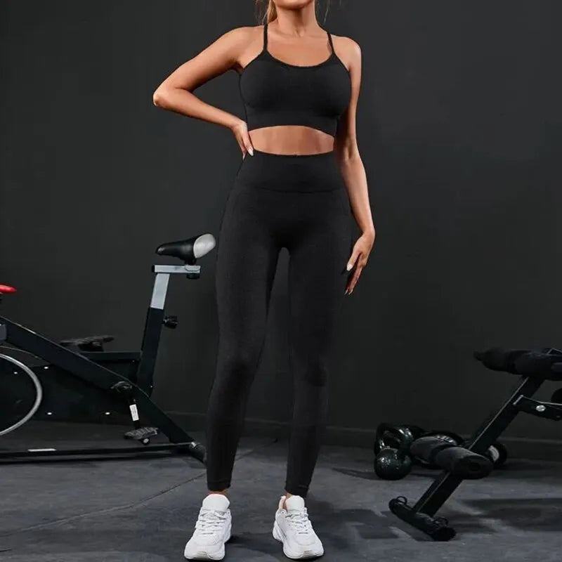 2 pezzi tuta da donna Seamless Yoga Set allenamento abbigliamento sportivo palestra - immagine 6