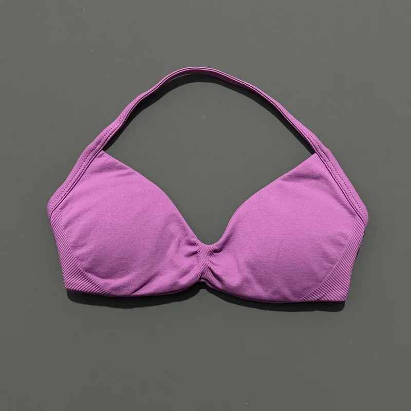 Reggiseno sportivo con spalline Intimo yoga Donna Palestra Top Corsa Esercizio senza - Rose Purple - immagine 23