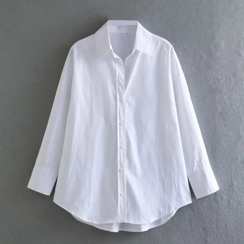 Camicia donna ETJ 2025 a righe in popeline, maniche lunghe con risvolto, vestibilità ampia stile europeo-americano, multicolore