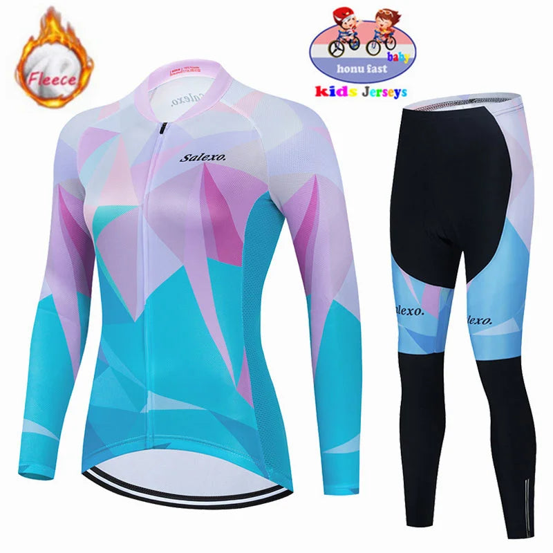 Maglia da ciclismo in pile termico invernale per bambini Set MTB Bicicletta Ragazza - immagine 10