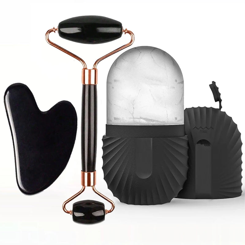 1/2/3 pezzi Rullo per il viso di ghiaccio Cura della pelle del GuaSha - 3pcs set-Black - immagine 2