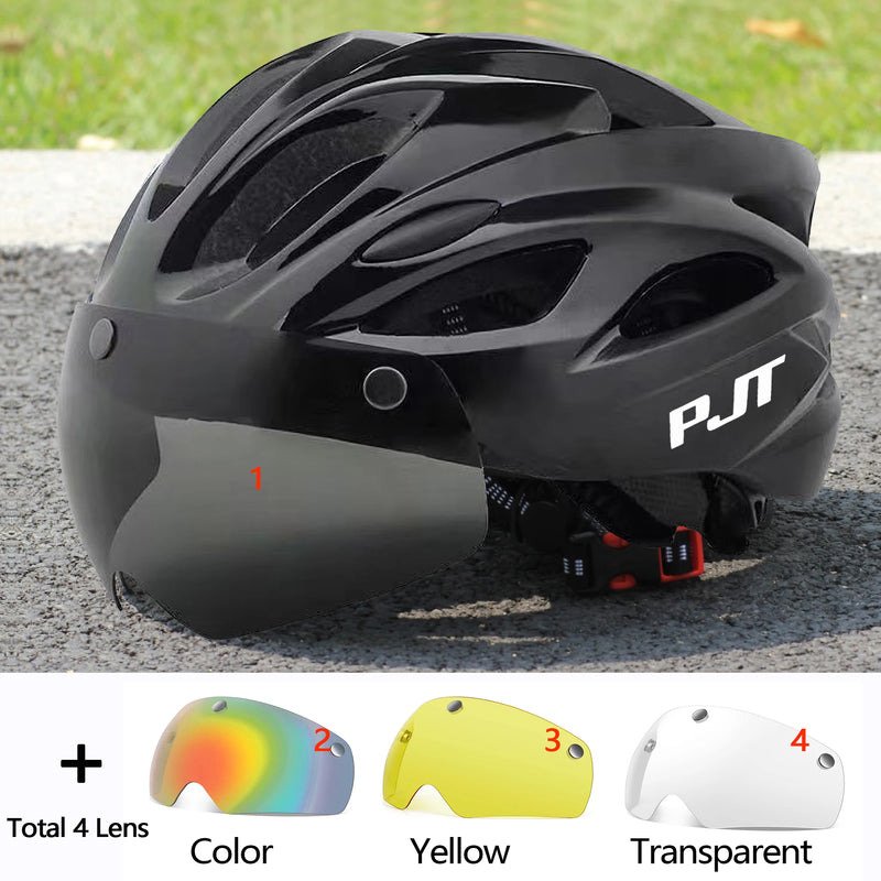 Casco Ciclismo PJT con Occhiali Magnetici – MTB e Strada Ultraleggero con Visiera Rimovibile