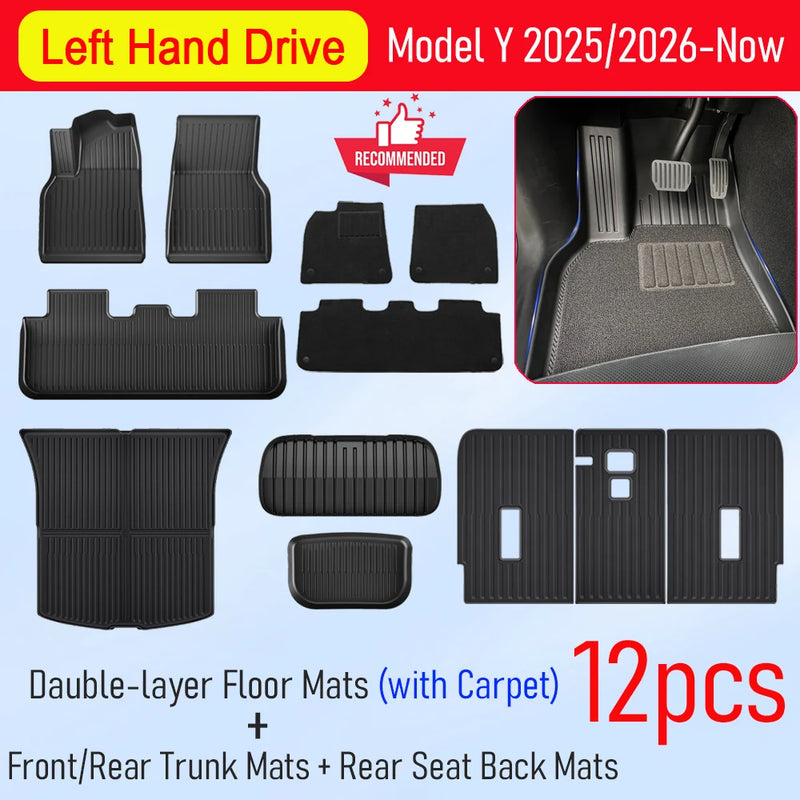 Tappetini Tesla Model Y Juniper 2025-2026 – Set Completo Bagagliaio + Schienale + Cargo Liner Impermeabili Antigraffio Accessori Interni - Campeda