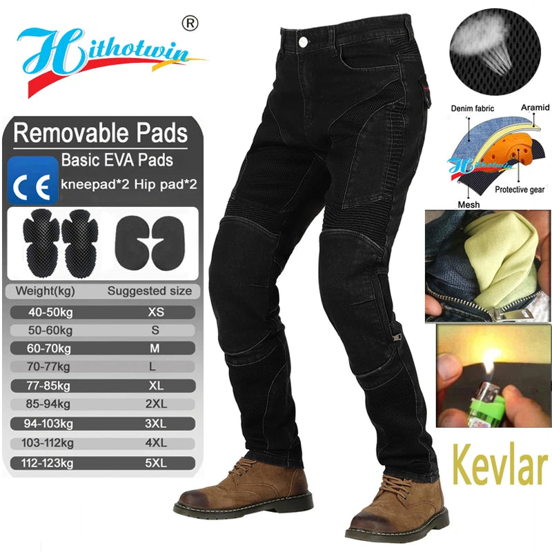 Jeans Moto Kevlar Uomo – Pantaloni Protettivi Anticaduta Antivento Resistenti all’Abrasione, Pantaloni Motocross Estivi