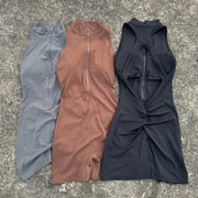 Pantaloncini da yoga attillati in vita con scrunch tinta unita Set donna cerniera