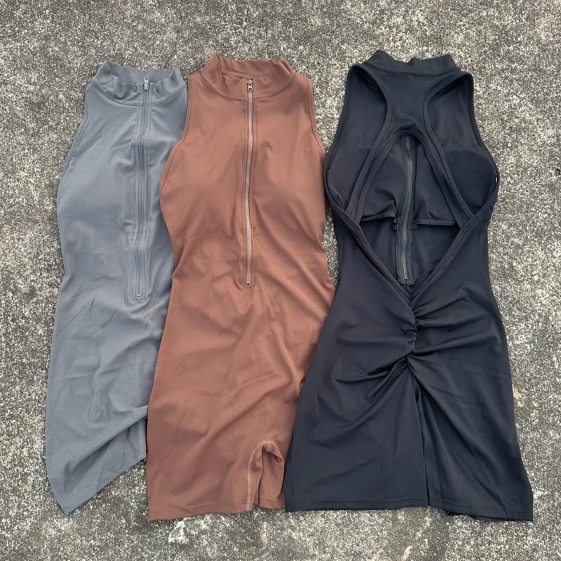 Pantaloncini da yoga attillati in vita con scrunch tinta unita Set donna cerniera