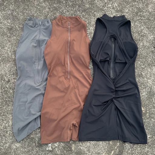 Pantaloncini da yoga attillati in vita con scrunch tinta unita Set donna cerniera