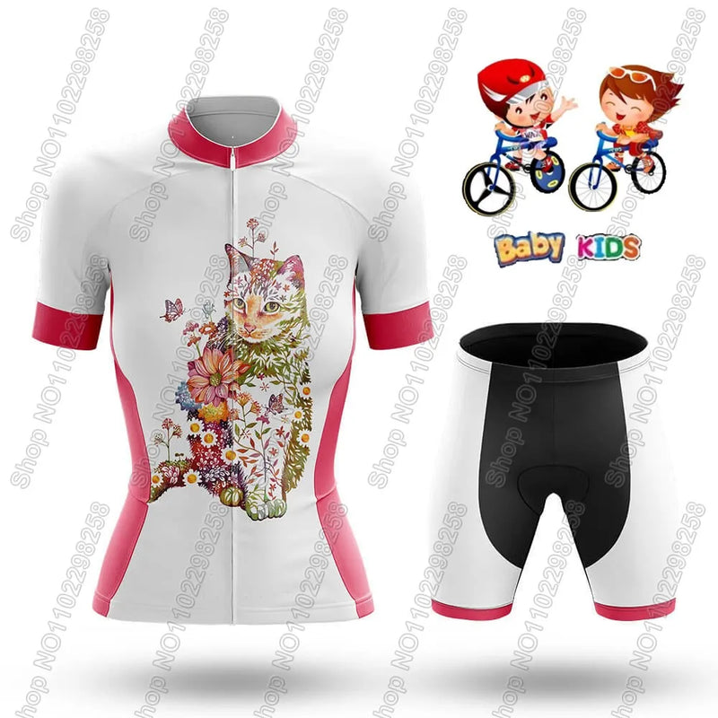 Maglia da ciclismo per bambini divertente cartone animato gatto Set estate manica - immagine 5