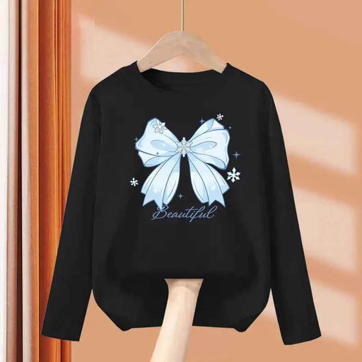 T-shirt con fiocco primaverile e autunnale per neonate Top in cotone a maniche