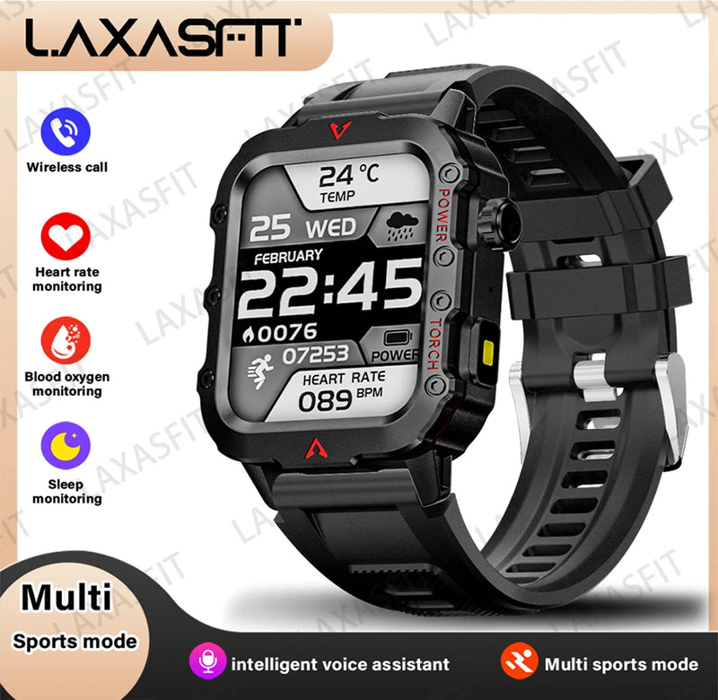 LAXASFIT Orologio intelligente da uomo nuovo Torcia a LED Sport all'aria aperta Smart Watch Orologio da polso Monitoraggio della salute Smart Watch