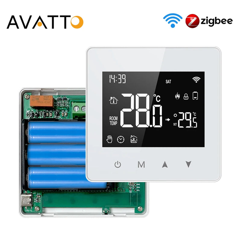 AVATTO Tuya WiFi/ZigBee Termostato Intelligente, Regolatore di Temperatura della Caldaia A Gas Acqua a Batteria a Bassa Potenza per Alexa Google Casa Alice