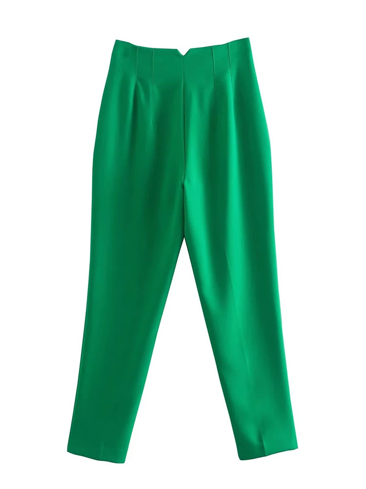 Pantaloni donna Willshela a vita alta con cerniera frontale, gamba dritta full length, stile vintage elegante e chic - Campeda