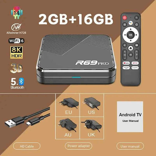 Janmifly R69 PRO Set Top Box Android 14 Allwinner H728 WiFi 6 Supporto Ultra HD 8K Bluetooth 5.0 smart tv box Netflix YouTube - Campeda