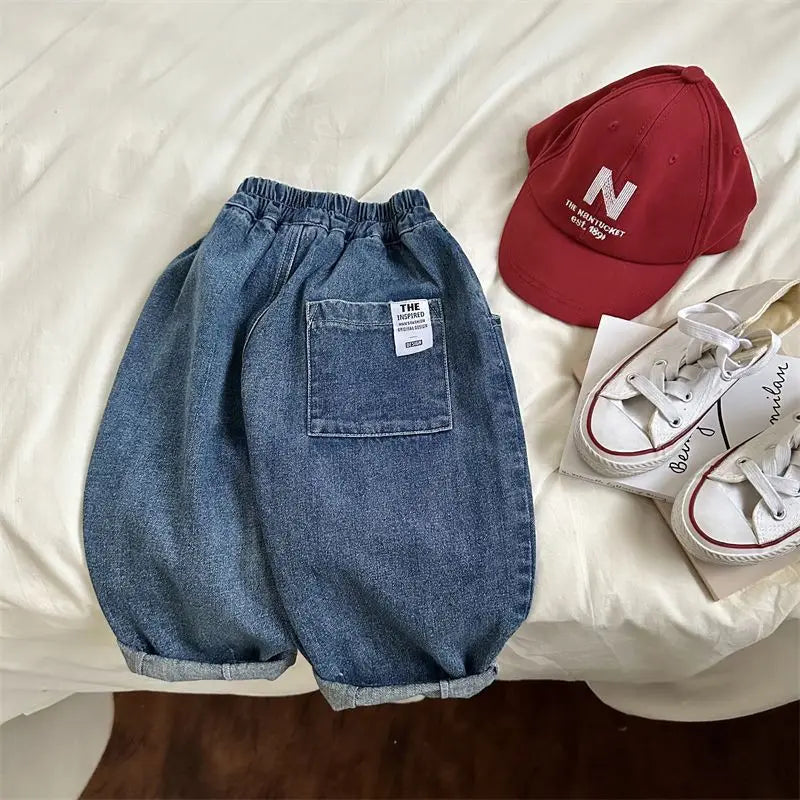 Autunno Bambini Pantaloni in denim Jeans larghi per ragazzi e ragazze Casual Trendy - immagine 4
