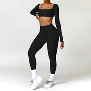 Completo fitness donna 2 pezzi hearuisavy – leggings push up vita alta e top maniche lunghe, traspirante quick dry - Campeda