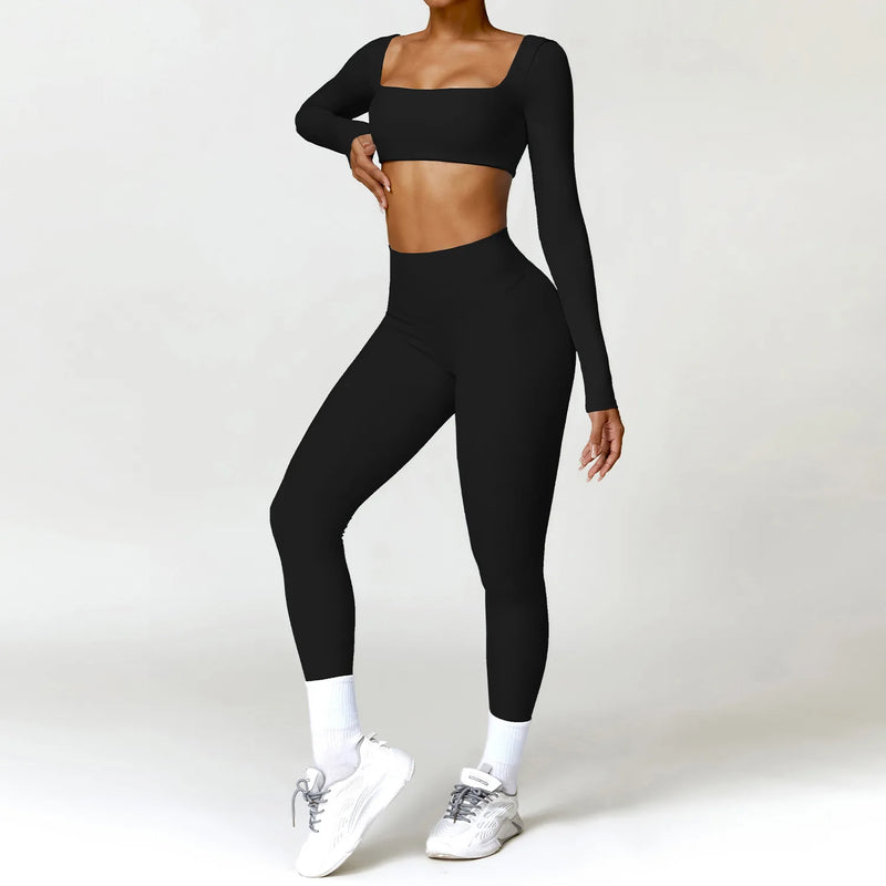 Completo fitness donna 2 pezzi hearuisavy – leggings push up vita alta e top maniche lunghe, traspirante quick dry - Campeda