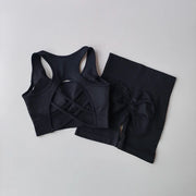 Completo fitness donna seamless – set yoga 2 pezzi con reggiseno sportivo e shorts vita alta, traspirante e modellante - Campeda