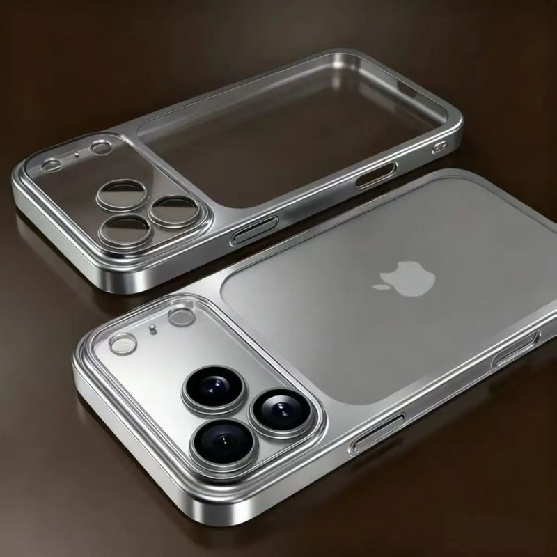 Custodia per telefono trasparente per PC a colori con placcatura di lusso per iPhone 17 16 15 14 13 Pro Max Protezione per obiettivo ad aria Cover rigida con piastra posteriore opaca