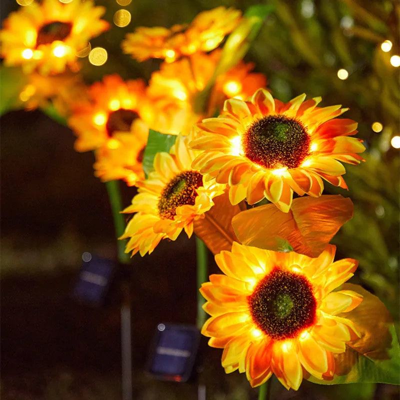 Lampada da giardino per esterni a LED solare girasole IP65 impermeabile percorso - immagine 6