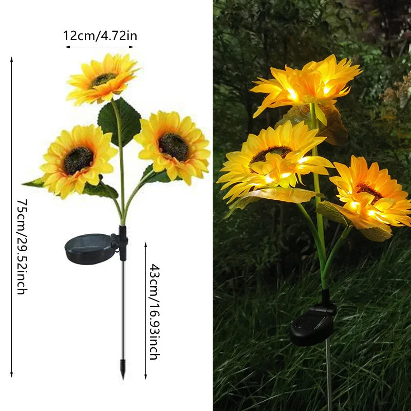 Lampada da giardino per esterni a LED solare girasole IP65 impermeabile percorso - immagine 8