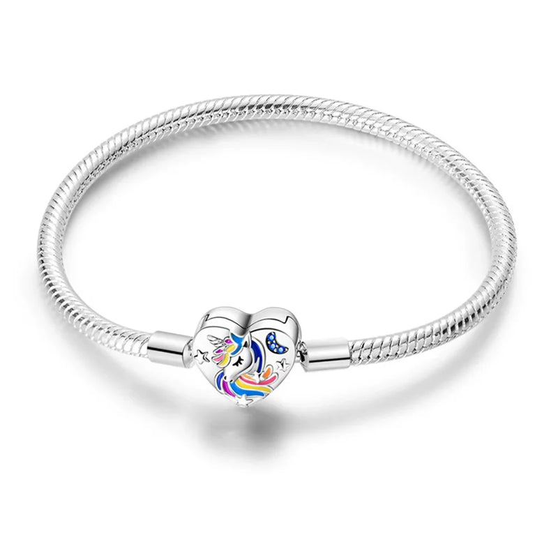 Bracciali in Argento Sterling 925 con Chiusura a Cuore e Catena Serpente - unicorn 17 centimetri
