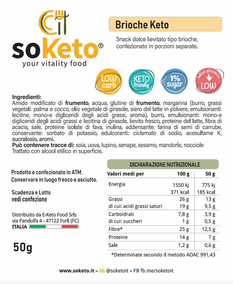 Brioche Cheto con soli 4g di carbo Conf. da 2 / 6 o 10 pz da 50g - KETO SENZA zuccheri