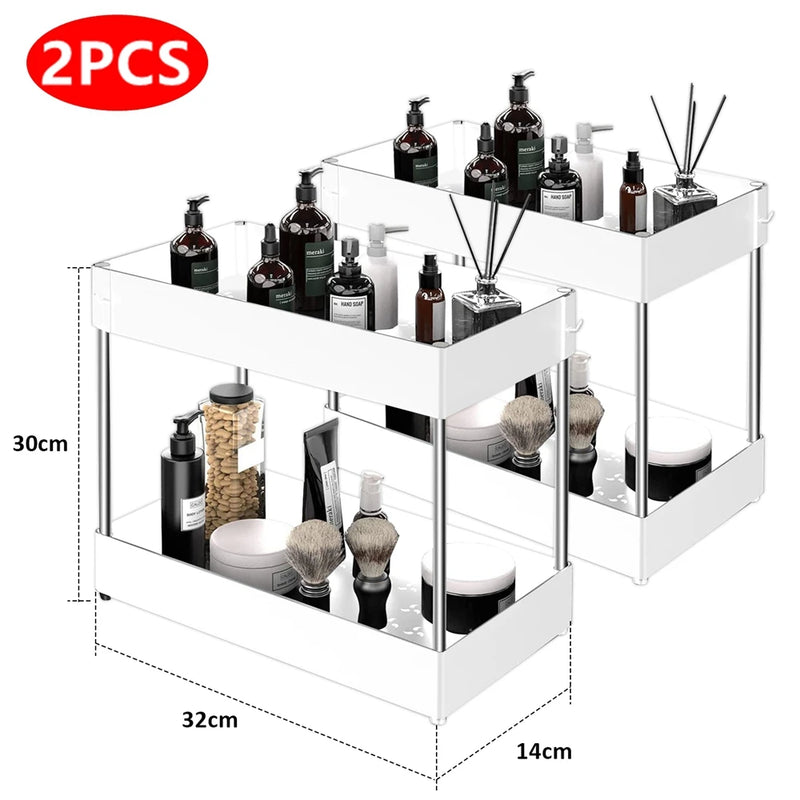 Organizer a 2 ripiani sotto lavello Organizer scorrevole per armadietti Organizer a ripiani con ganci Organizer da appendere per bagno e cucina