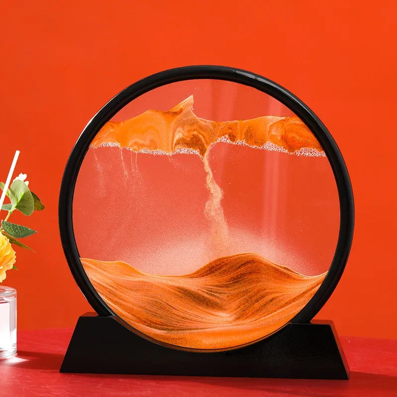 Immagine di arte della sabbia in movimento 3D Vetro rotondo Paesaggio marino profondo Clessidra Sabbie mobili Mestiere che scorre Pittura di sabbia Ufficio Decorazioni per la casa Regalo