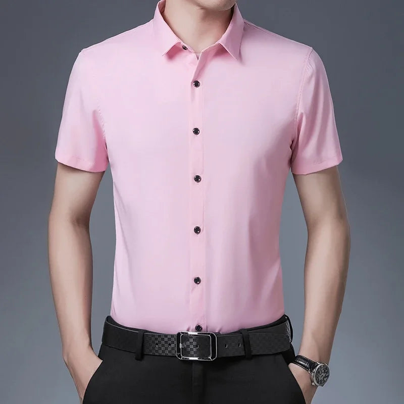 Camicia uomo a maniche corte tinta unita – casual da lavoro, smart casual, senza stiratura, estate