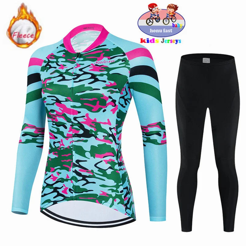 Maglia da ciclismo in pile termico invernale per bambini Set MTB Bicicletta Ragazza - immagine 12