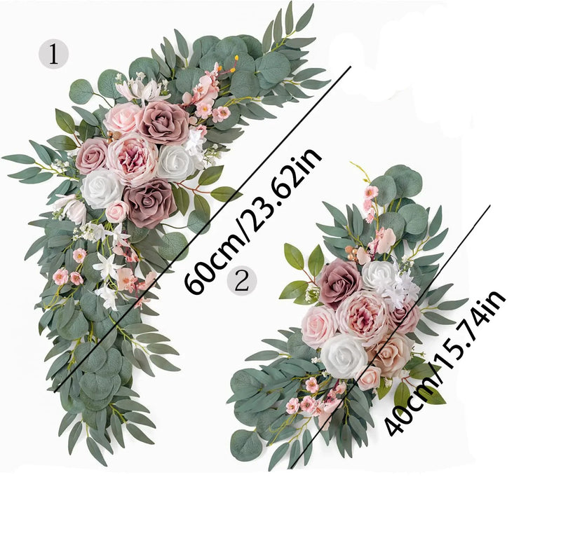 Kit Decorativo Floreale Boho per Arco Nuziale Fiori artificiali Dusty Rose e Blue Eucalyptus per matrimoni ed eventi