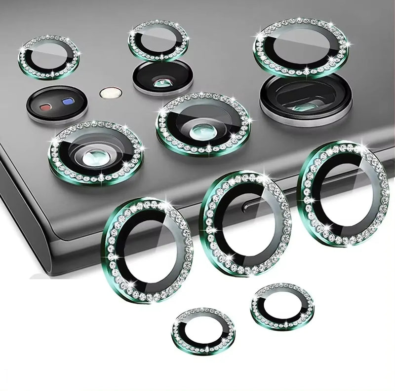 Custodia protettiva obiettivo fotocamera vetro diamante Bling per Samsung Galaxy