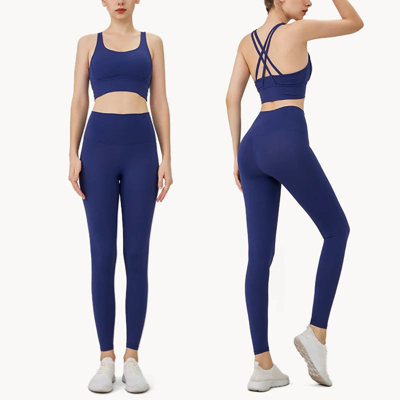 Completo fitness donna ZHUMU GYM – set yoga 2 pezzi con leggings con tasche, traspirante e quick dry - Campeda